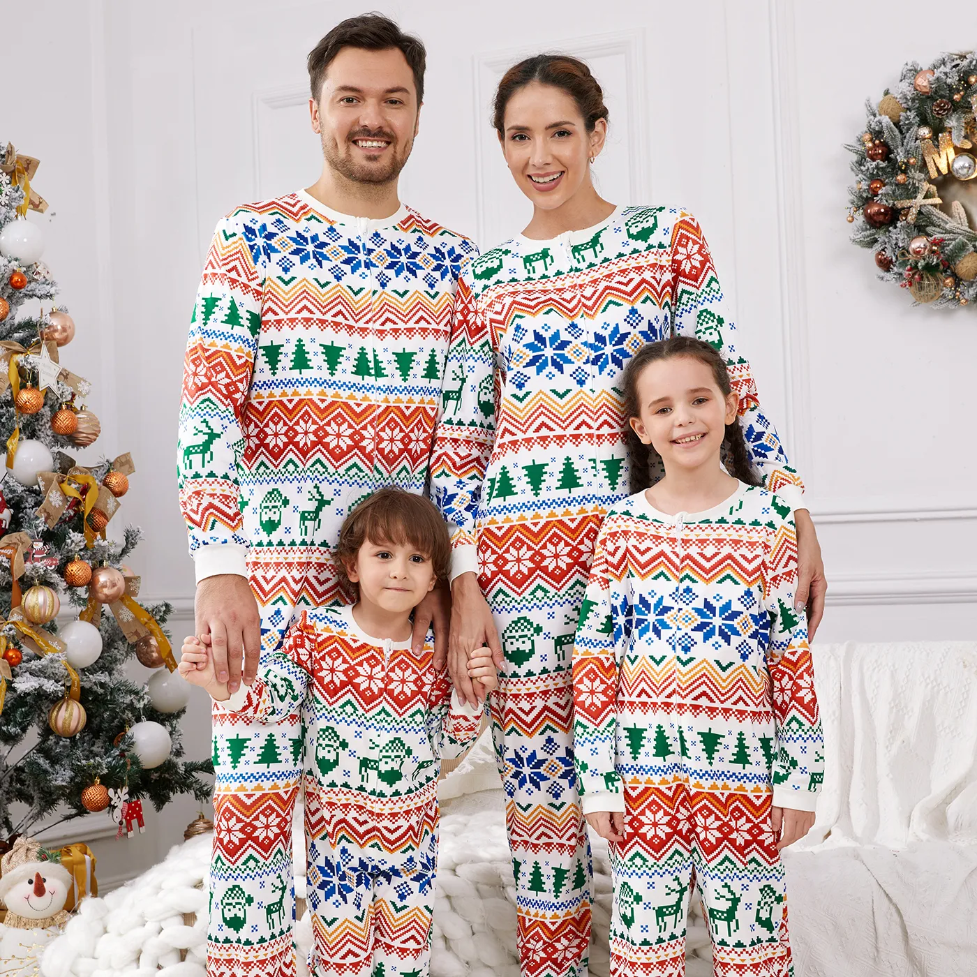 

Christmas Family Matching Allover Print Long-sleeve Zipper Onesies Pajamas (Flame Resistant)