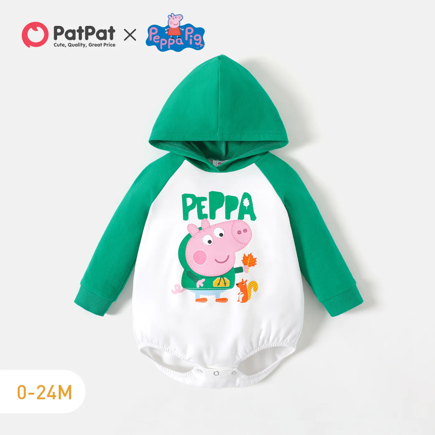 

Peppa Pig Baby Boy/Girl Colorblock Hooded Long-sleeve Graphic Romper