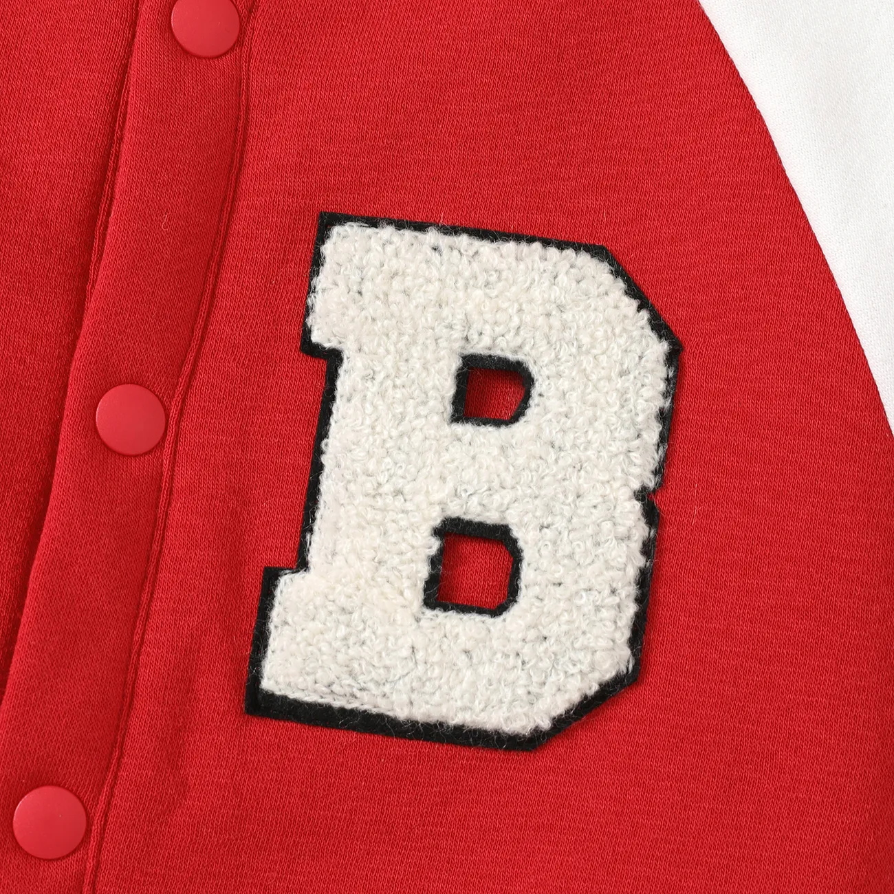 Kid Boy/Kid Girl Letter Embroidered Striped Button Design Bomber Jacket Red/White big image 1