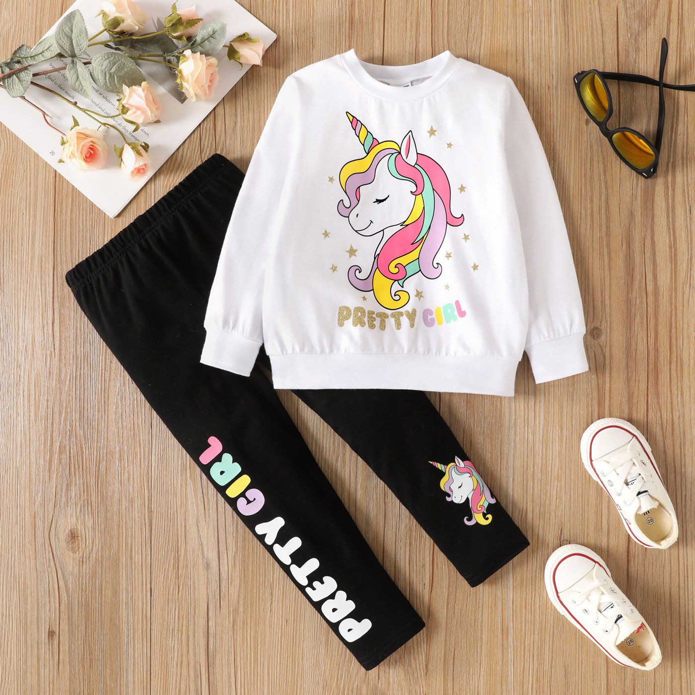 

2pcs Toddler Girl Unicorn Print Cotton Pullover Sweatshirt and Elasticized Leggings Set