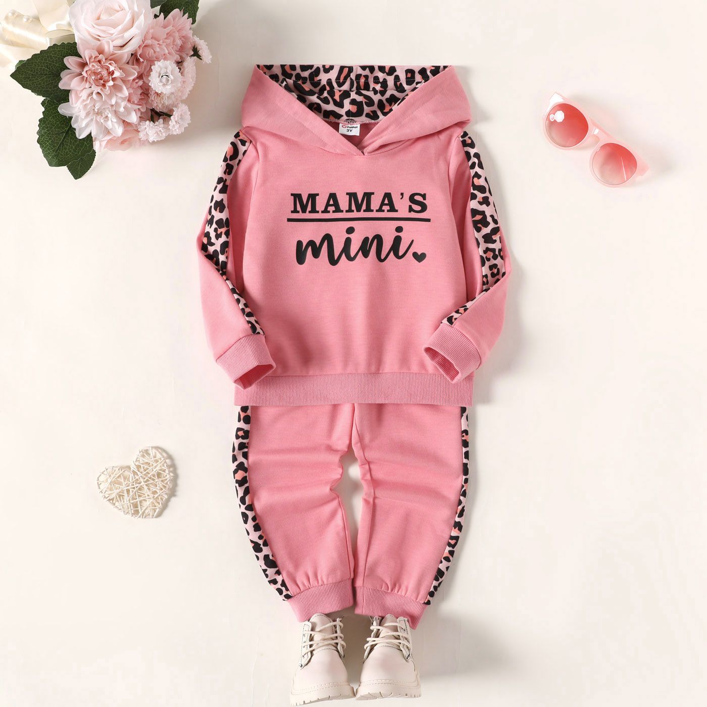 2Pcs Toddler Girl/Boy Letter Leopard Print Hoodie Sweatshirt And Elasticized Pants Set