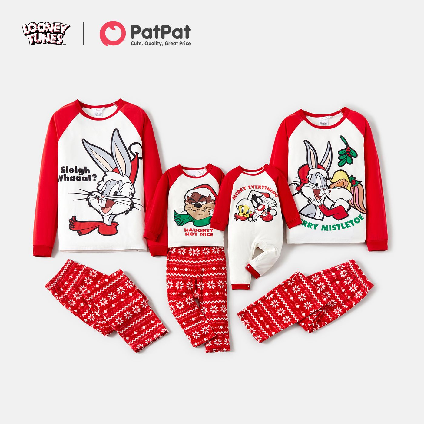 

Looney Tunes Family Matching Christmas Cartoon Print Red Raglan-sleeve Pajamas Sets (Flame Resistant)
