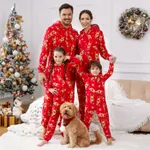Christmas Family Matching Allover Deer Print 3D Antler Hooded Long-sleeve Red Thickened Polar Fleece Onesies Pajamas (Flame Resistant)  image 5