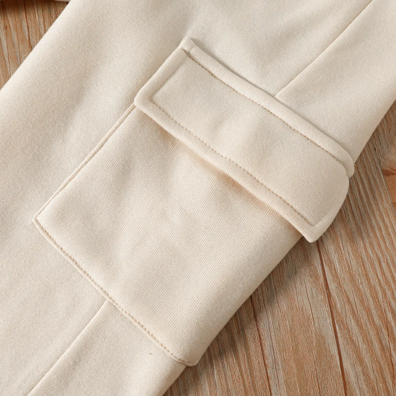 2-piece Kid Girl Letter Print Mock Neck Drop Shoulder Long-sleeve Thermal Lined Sweatshirt and Sweatpants Set Apricot big image 1