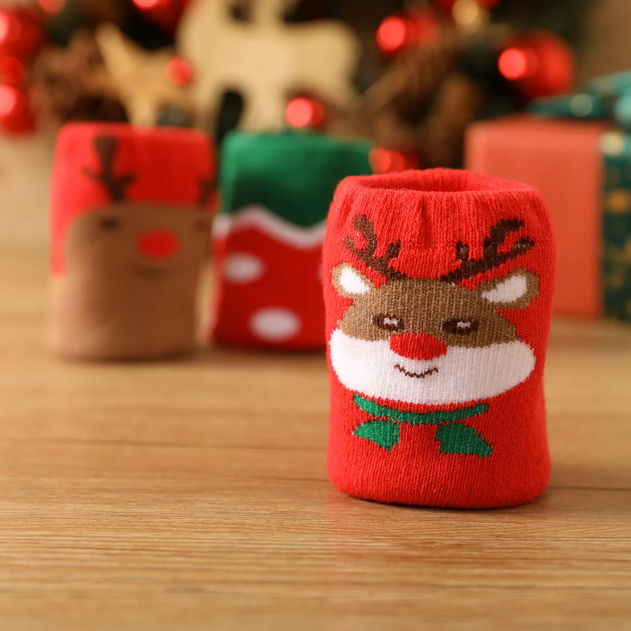 Set de 3 pares de calcetines térmicos navideños bebé Rojo big image 1