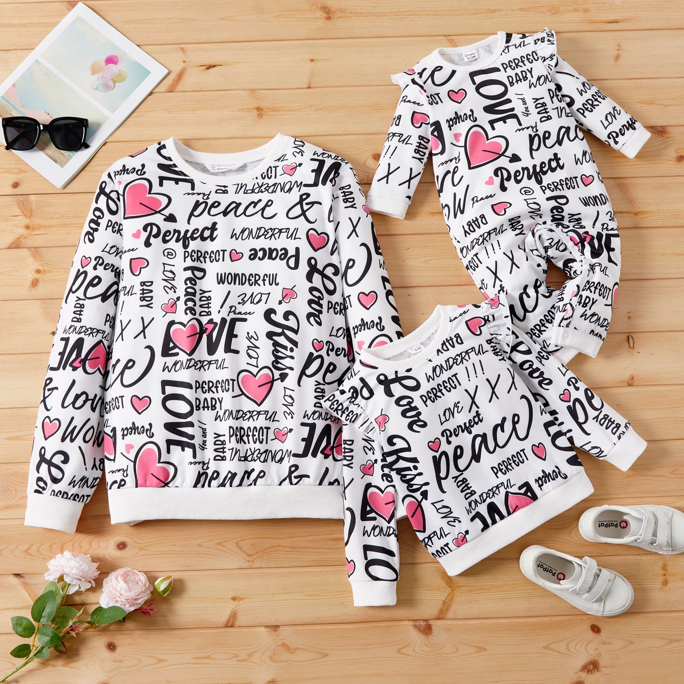 

Mommy and Me Allover Heart & Letter Print Long-sleeve Sweatshirts