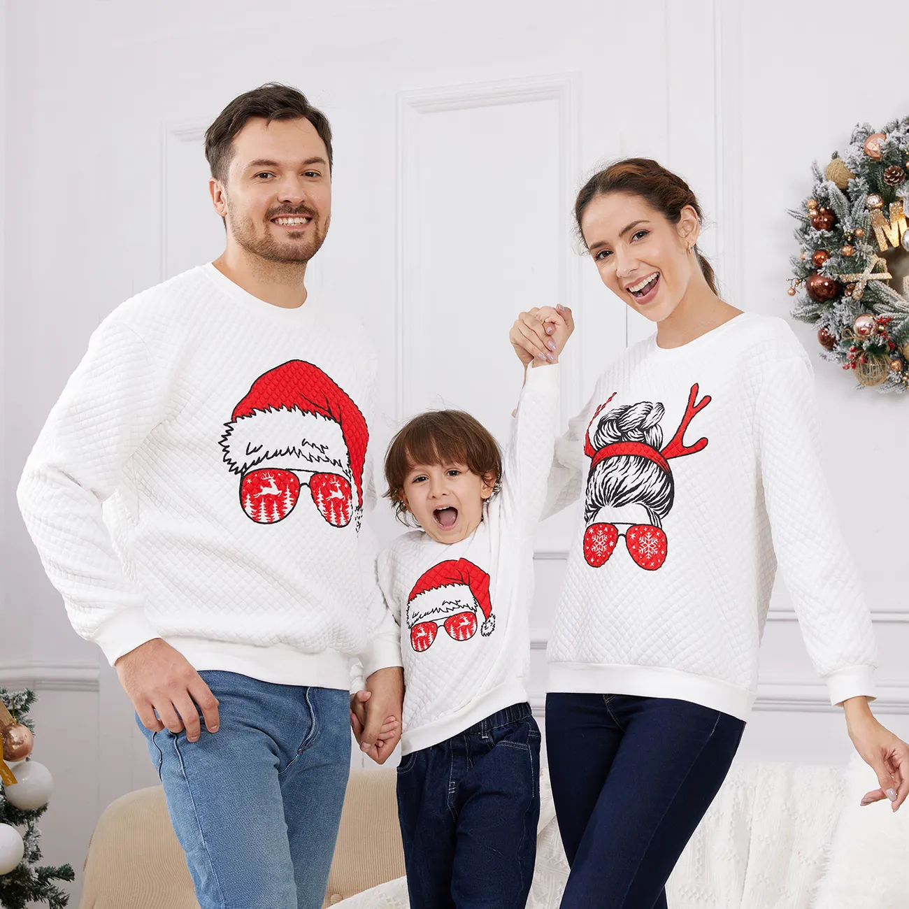 Look de família Natal Manga comprida Conjuntos de roupa para a família Tops Branco big image 1