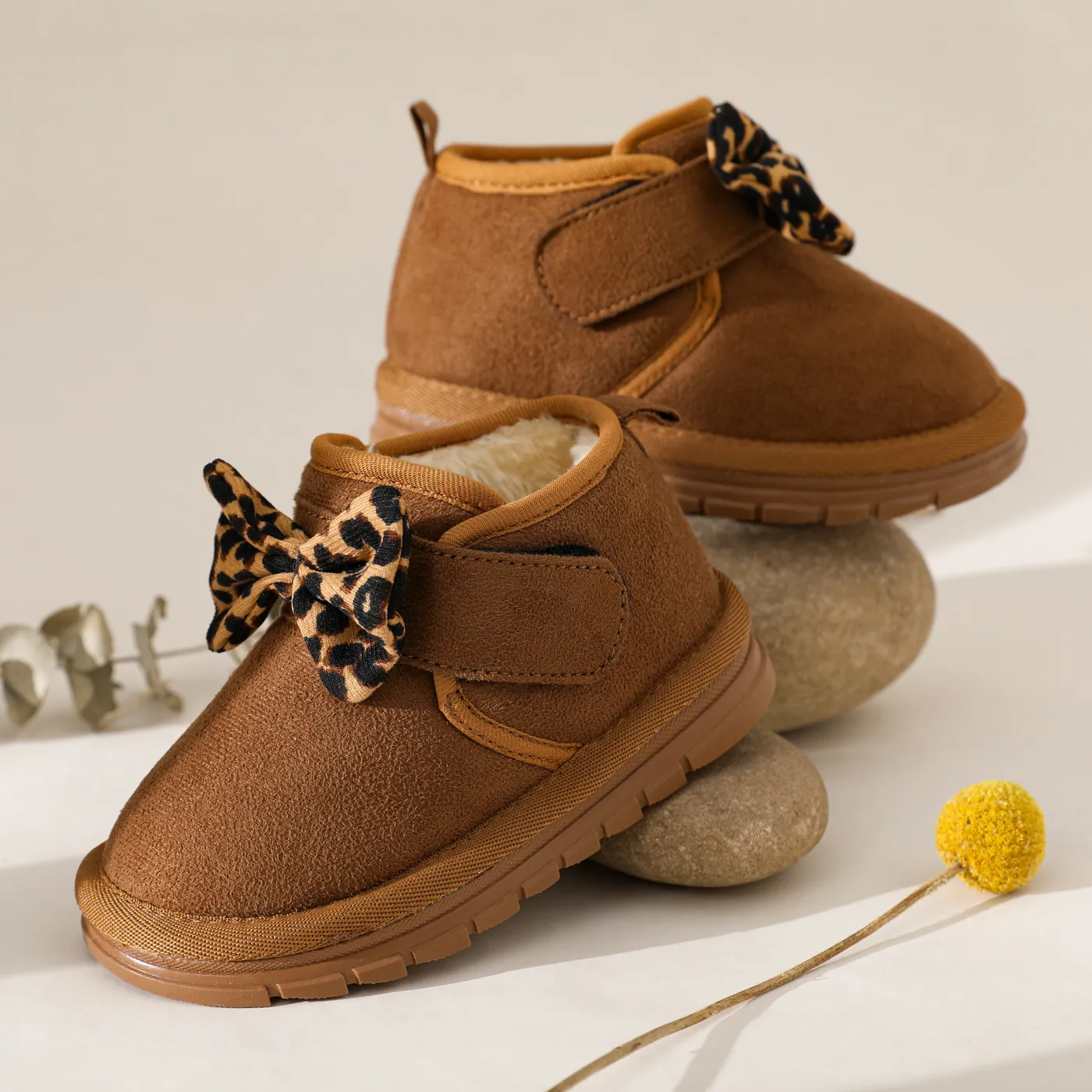 Toddler / Kid Leopard Bow Decor Fleece Lined Thermal Snow Boots Brown big image 1