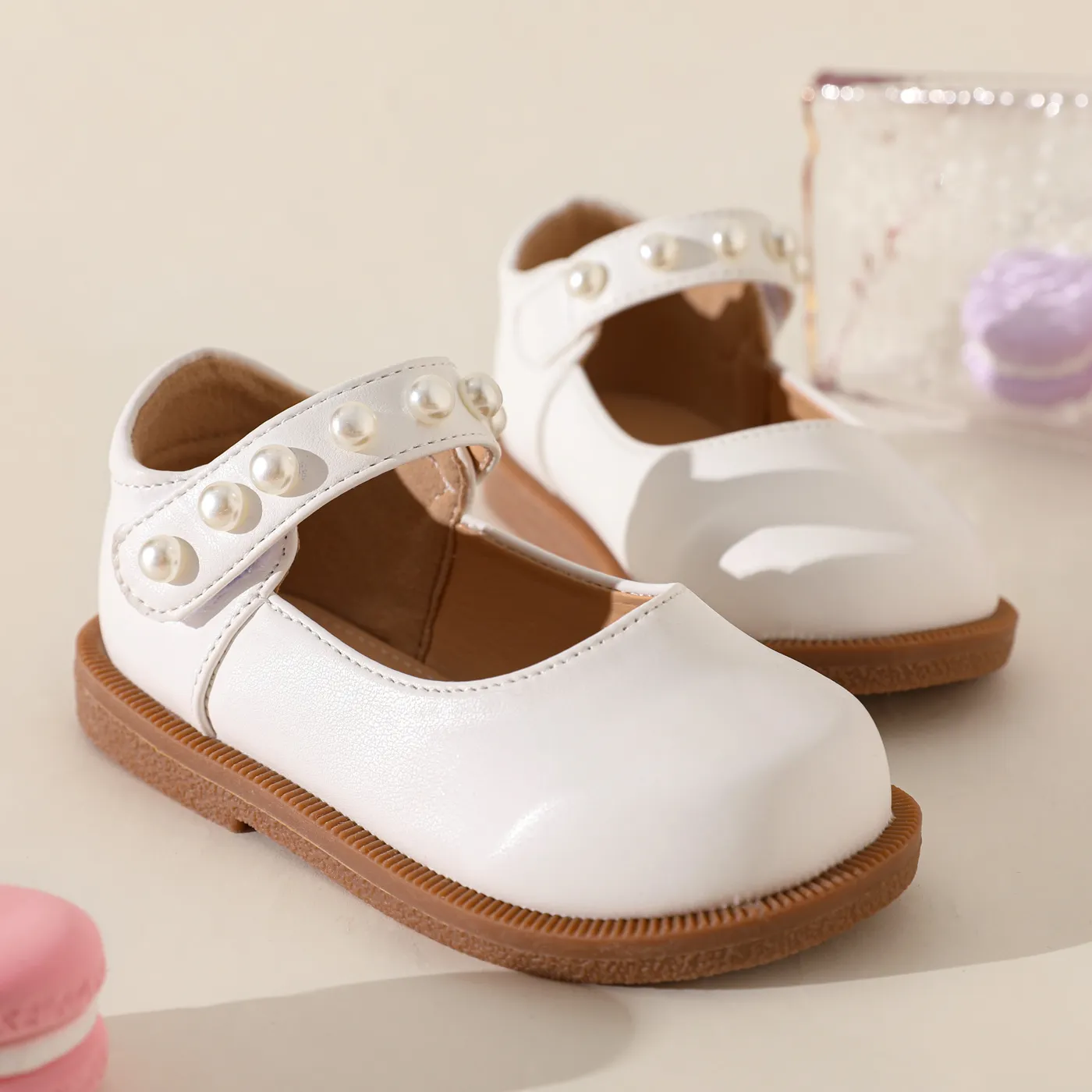 Toddler / Kid Faux Pearl Decor White Flats  big image 1