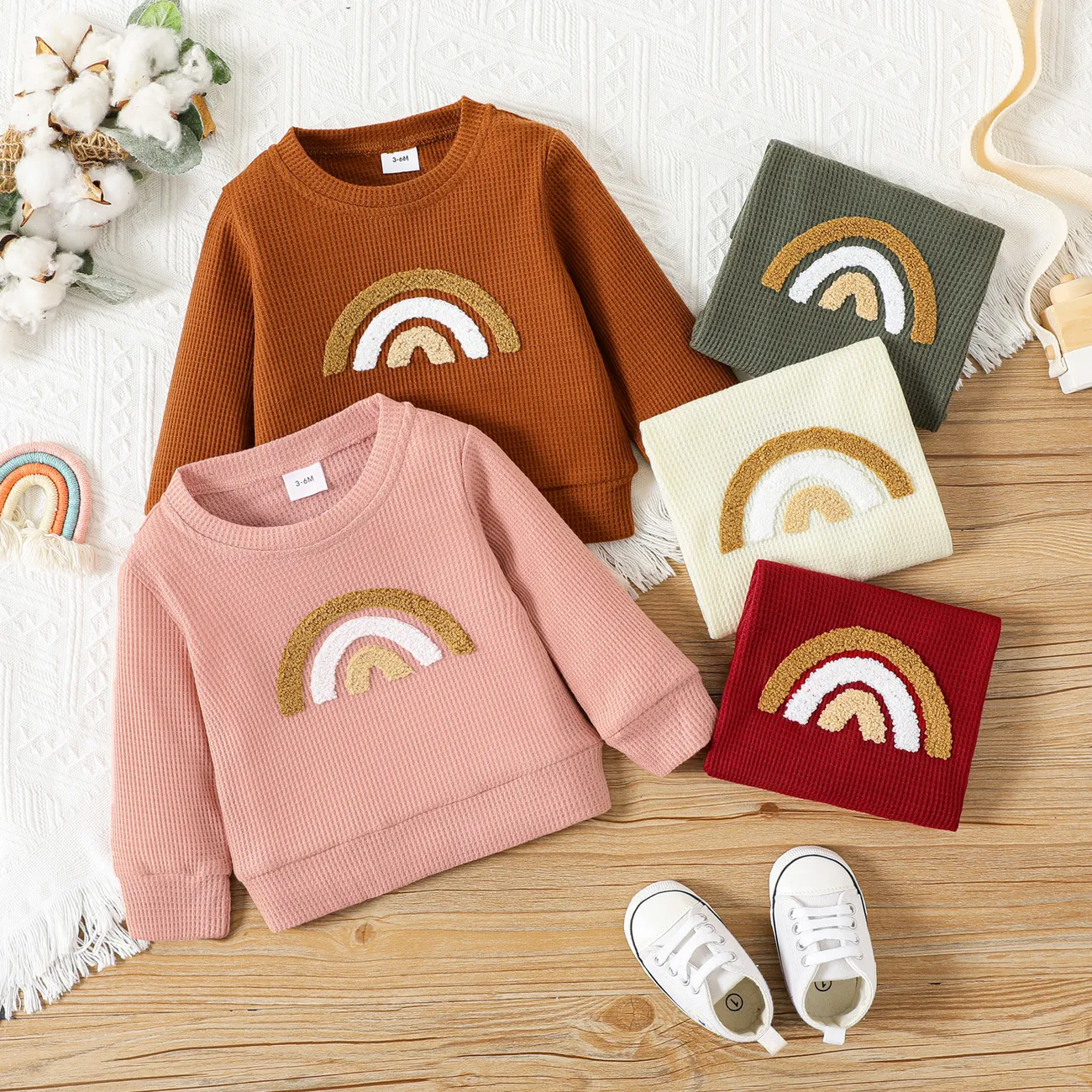 Langärmlige Sweatshirts mit Buchstaben-/Regenbogendesign für Jungen/Mädchen rosa big image 1