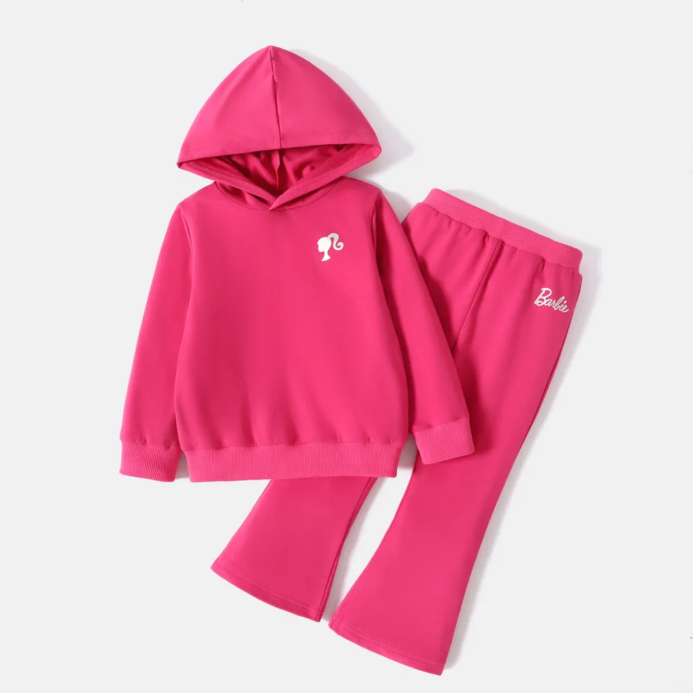Barbie 2pcs Toddler Girl Character Print Pink Hoodie Sweatshirt and Flared Pants Set big image 6