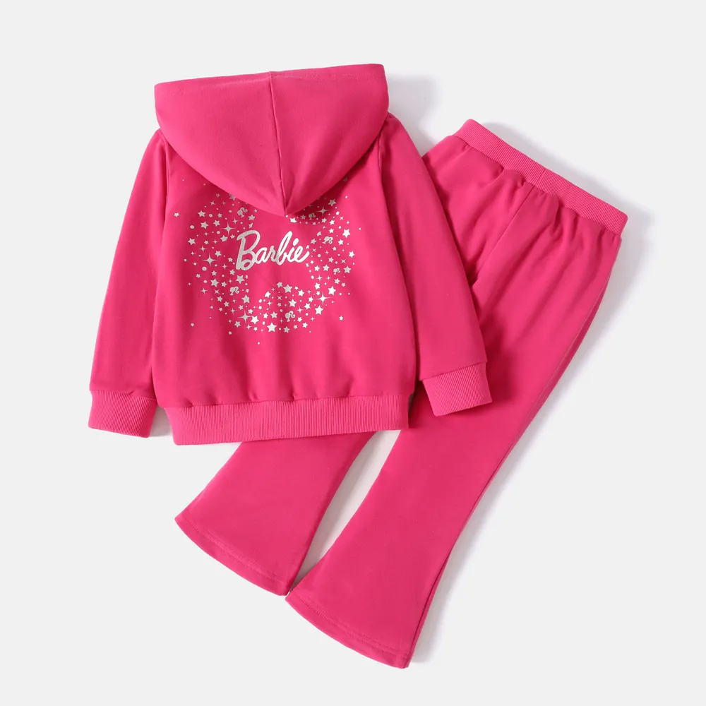 Barbie 2pcs Toddler Girl Character Print Pink Hoodie Sweatshirt and Flared Pants Set big image 7