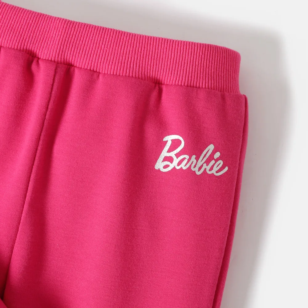Barbie 2pcs Toddler Girl Character Print Pink Hoodie Sweatshirt and Flared Pants Set big image 4