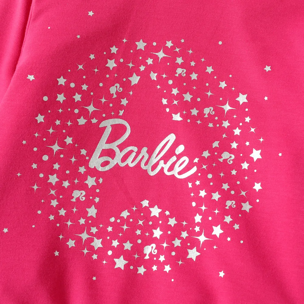 Barbie 2pcs Toddler Girl Character Print Pink Hoodie Sweatshirt and Flared Pants Set big image 3