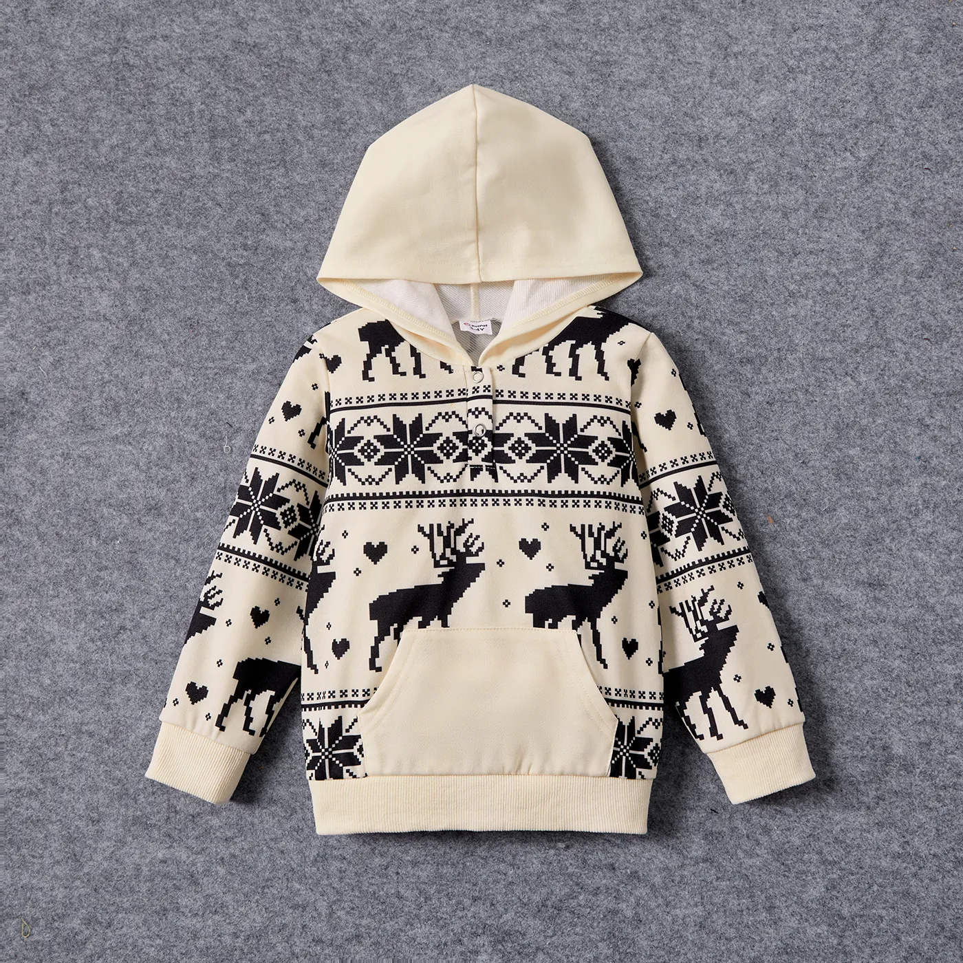 Christmas Family Matching Allover Deer & Snowflake Print Long-sleeve Hoodies BlanchedAlmond image 5