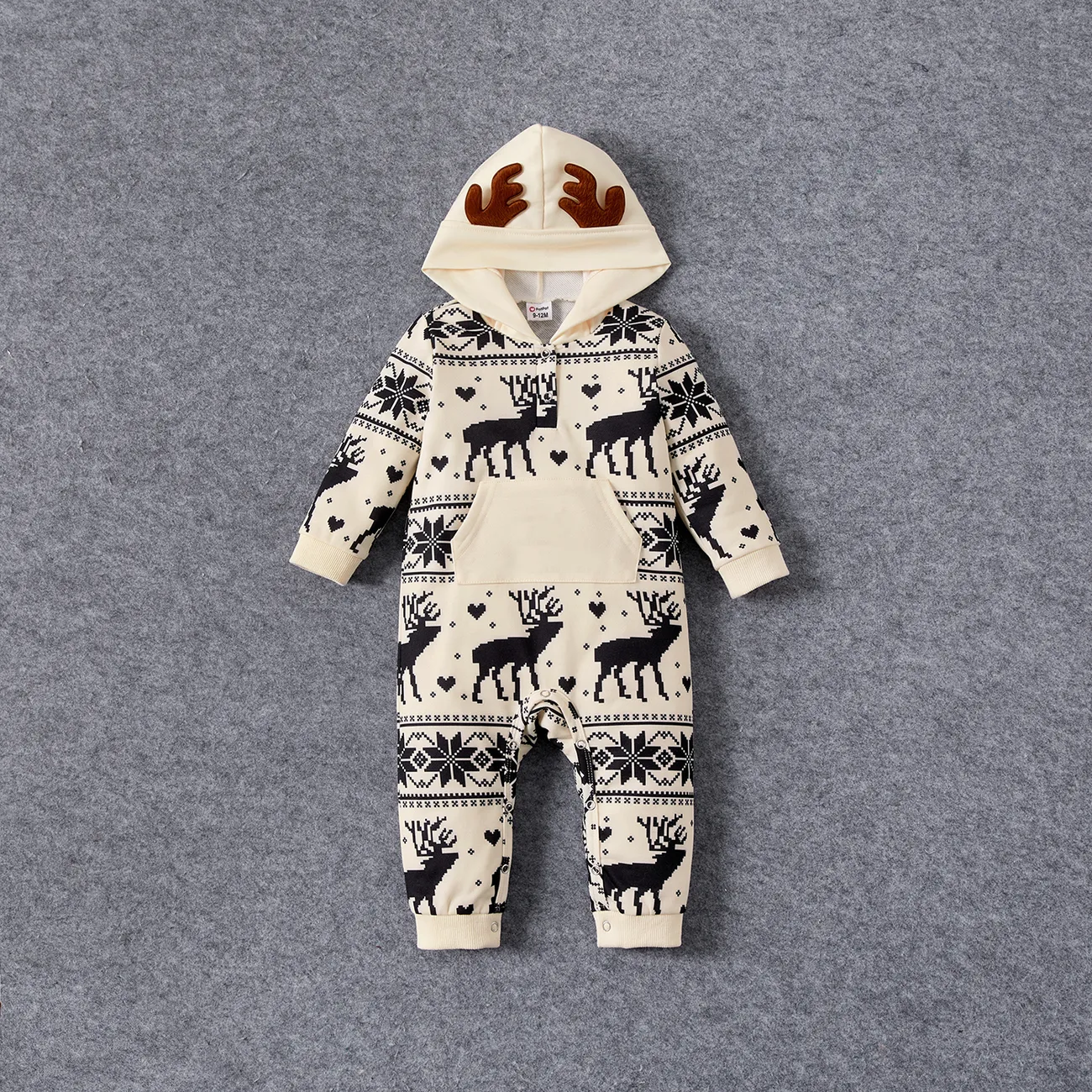 Christmas Family Matching Allover Deer & Snowflake Print Long-sleeve Hoodies BlanchedAlmond big image 1