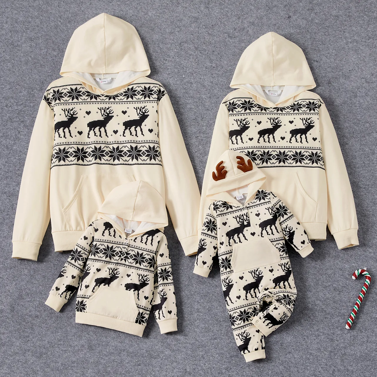 Christmas Family Matching Allover Deer & Snowflake Print Long-sleeve Hoodies BlanchedAlmond big image 1