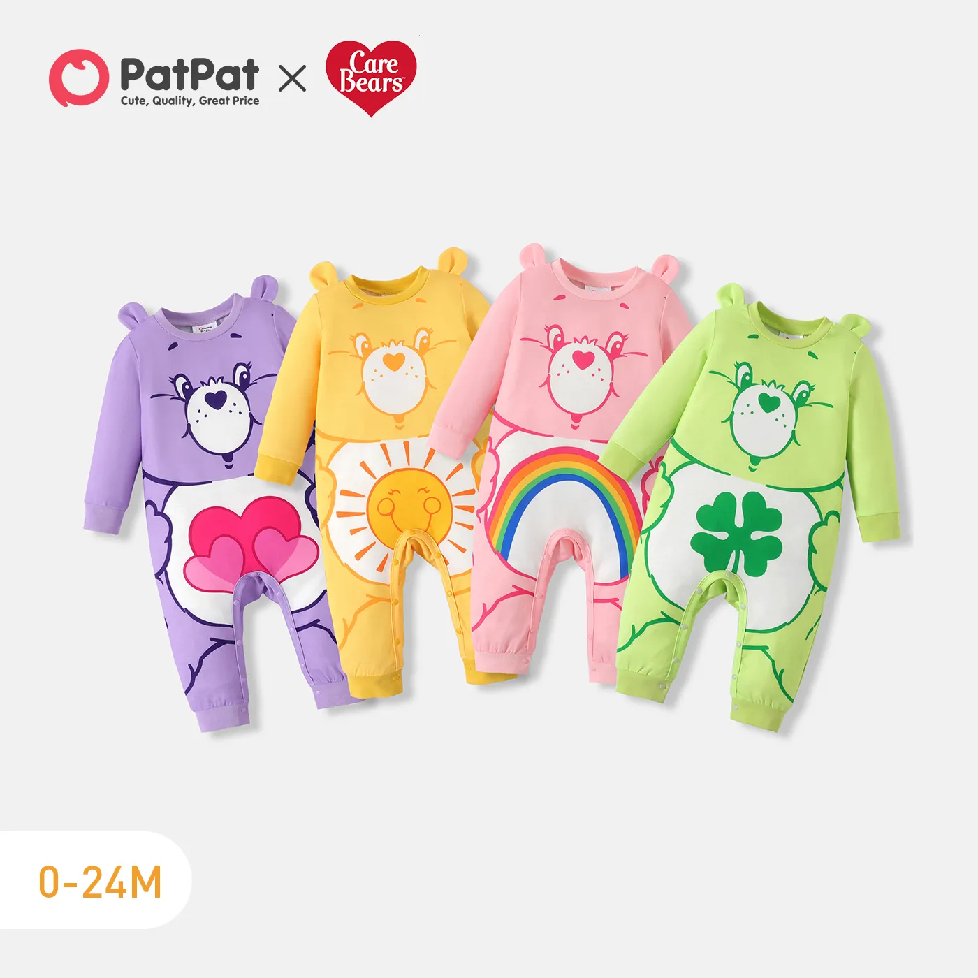 Care Bears Baby Boy/Girl Bear Print 3D Ears Design Long-sleeve Jumpsuit