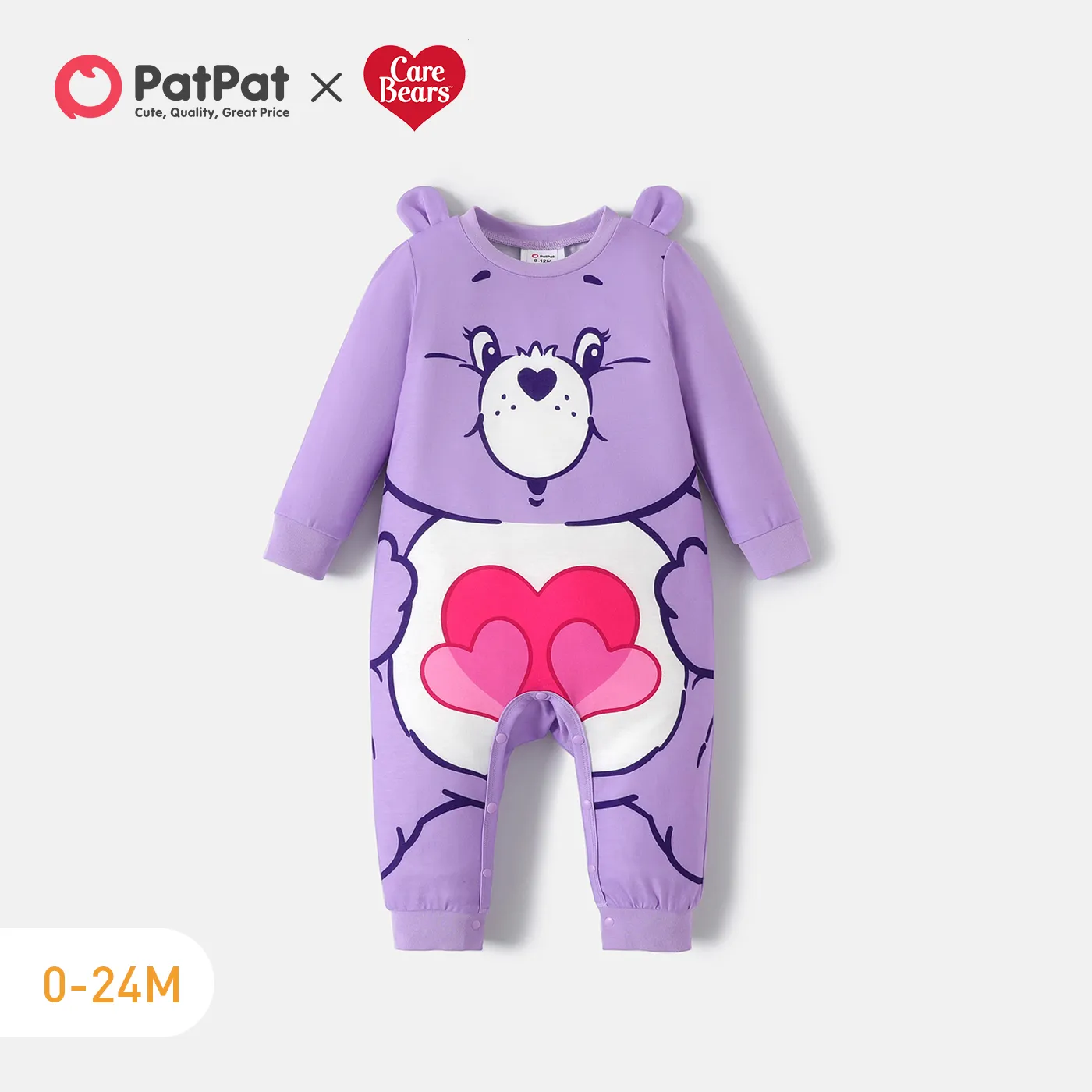 Care Bears Baby Boy/Girl Bear Print 3D Ears Design Long-sleeve Jumpsuit Purple