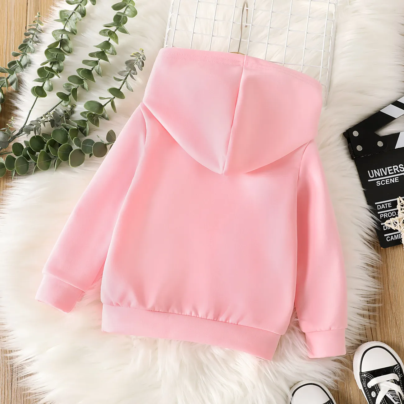 Toddler Boy/Girl Face Graphic Textured  Solid Color Hoodie Sweatshirts Pink big image 1