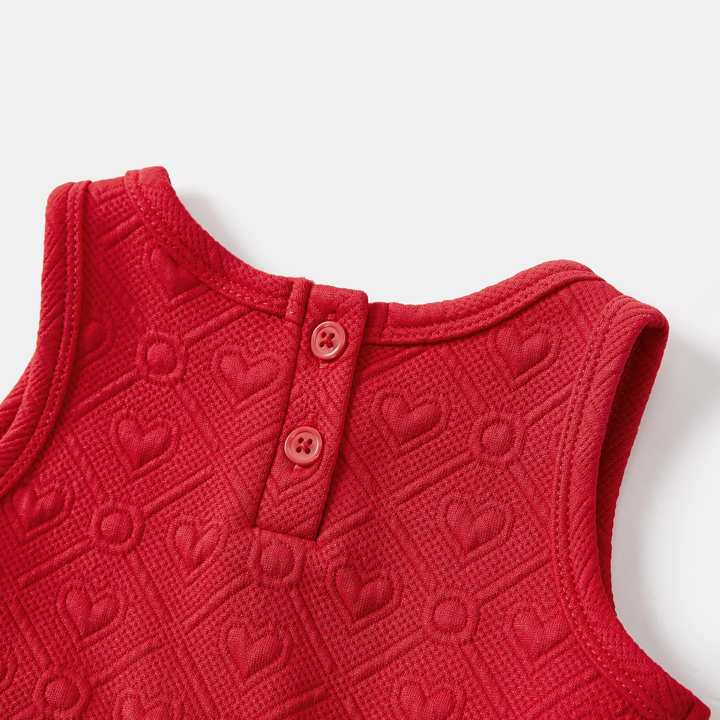 Family Matching Bow Front Red Heart Textured Tank Dresses and Long-sleeve Corduroy Shirts Sets Red image 6