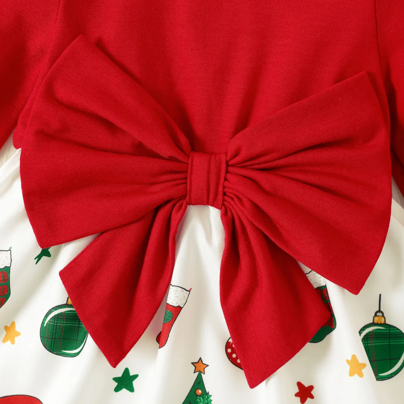Navidad Bebé Costura de tela Dulce Manga larga Vestido rojo 2 big image 1
