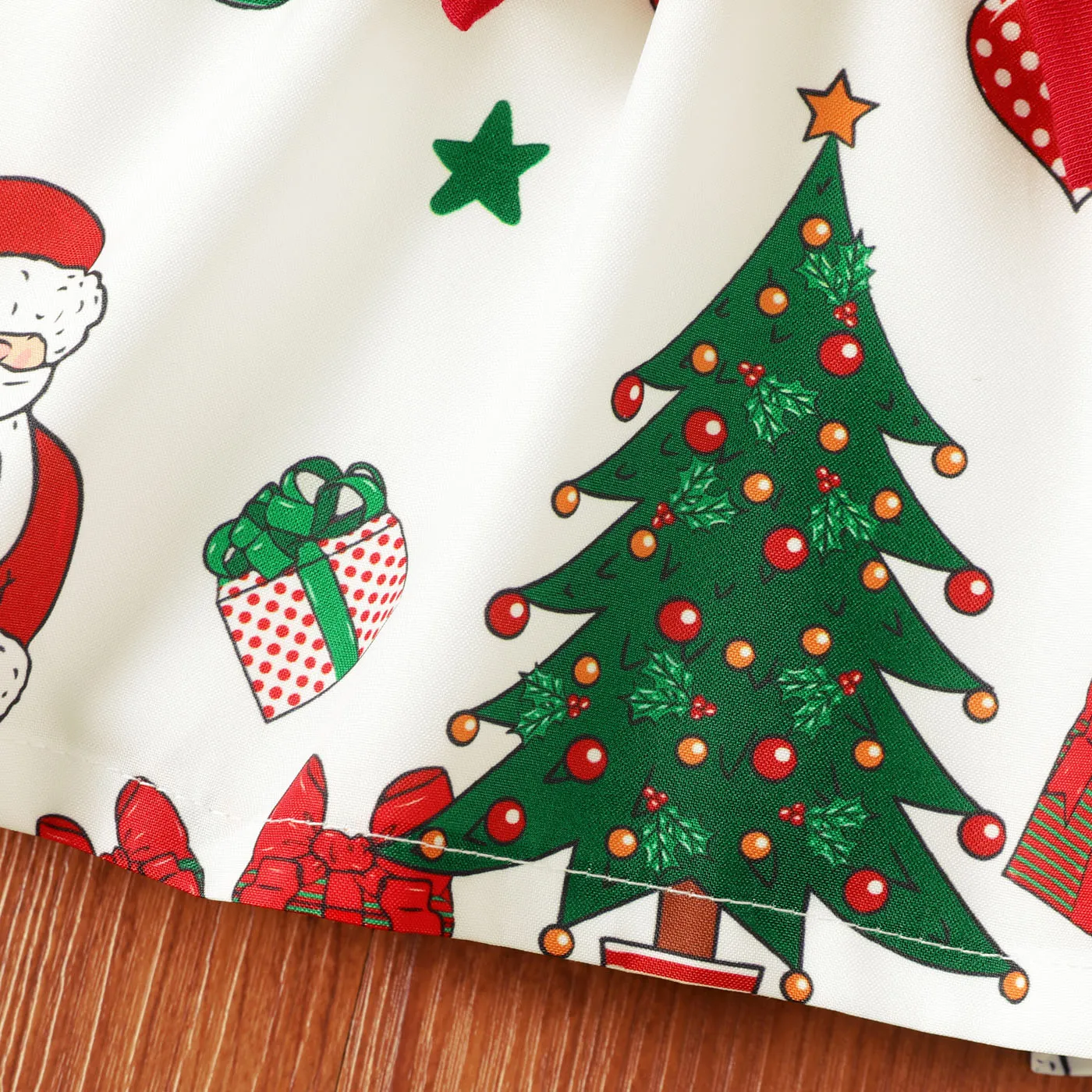 Christmas Baby Girl Bow Front Solid Long-sleeve Spliced Print Dress  image 4