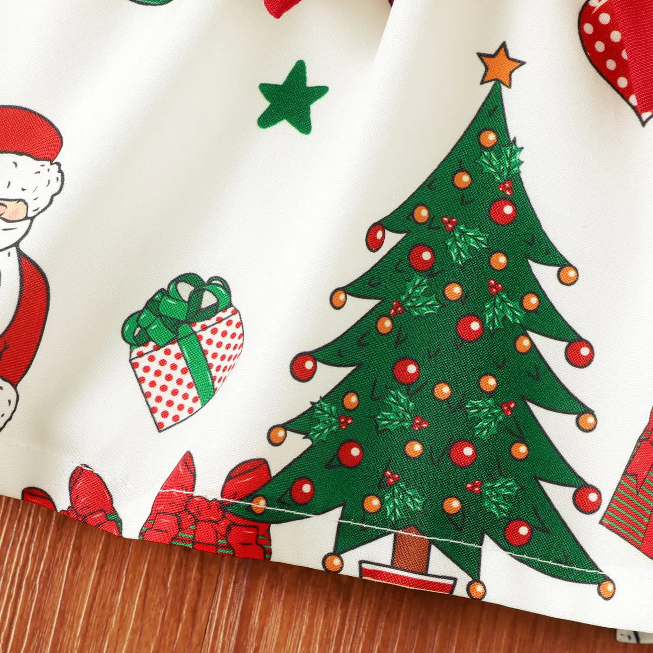 عيد الميلاد طفلة القوس الجبهة الصلبة فستان طويل الأكمام طباعة تقسم احمر 2 big image 1