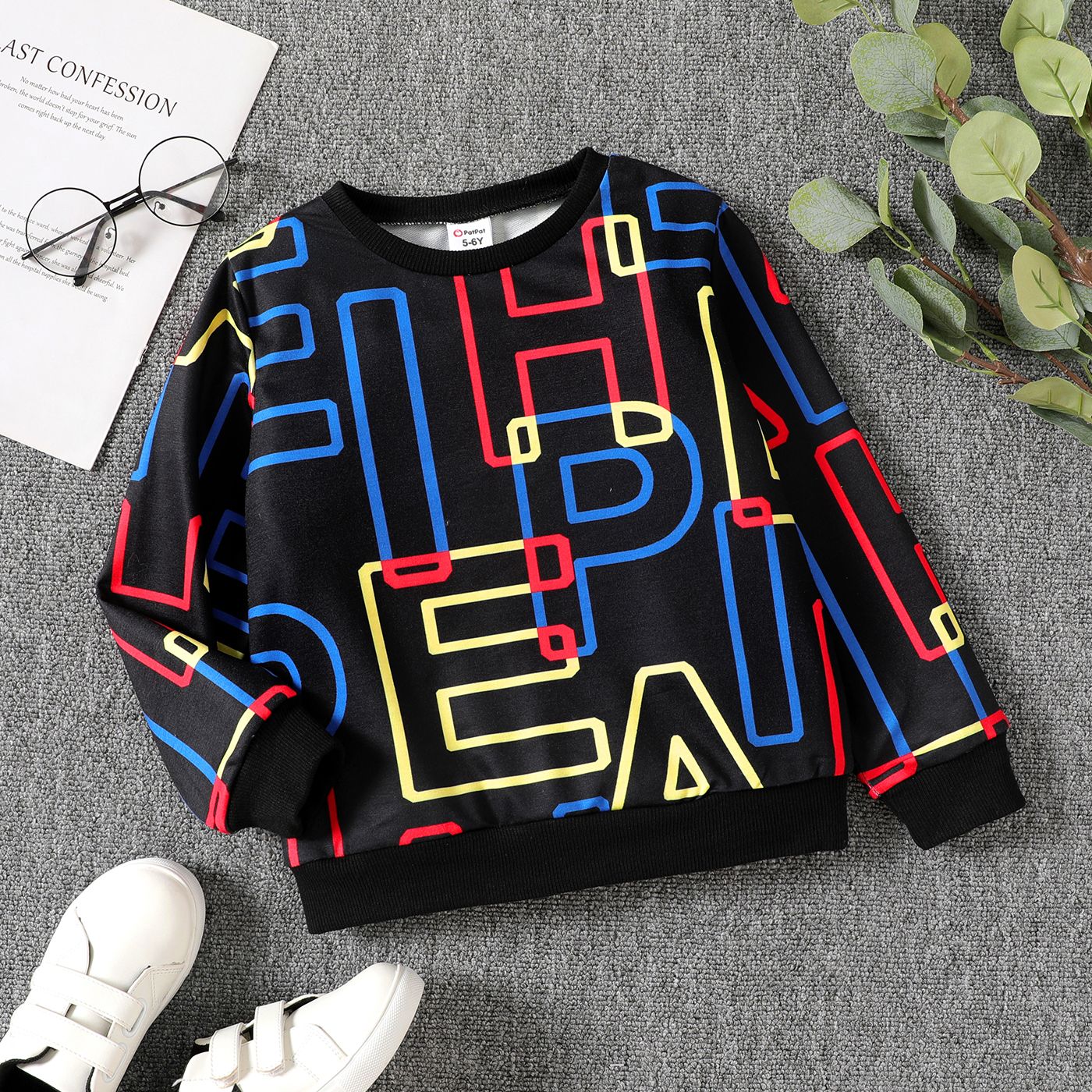 

Kid Boy Letter Print Black Pullover Sweatshirt
