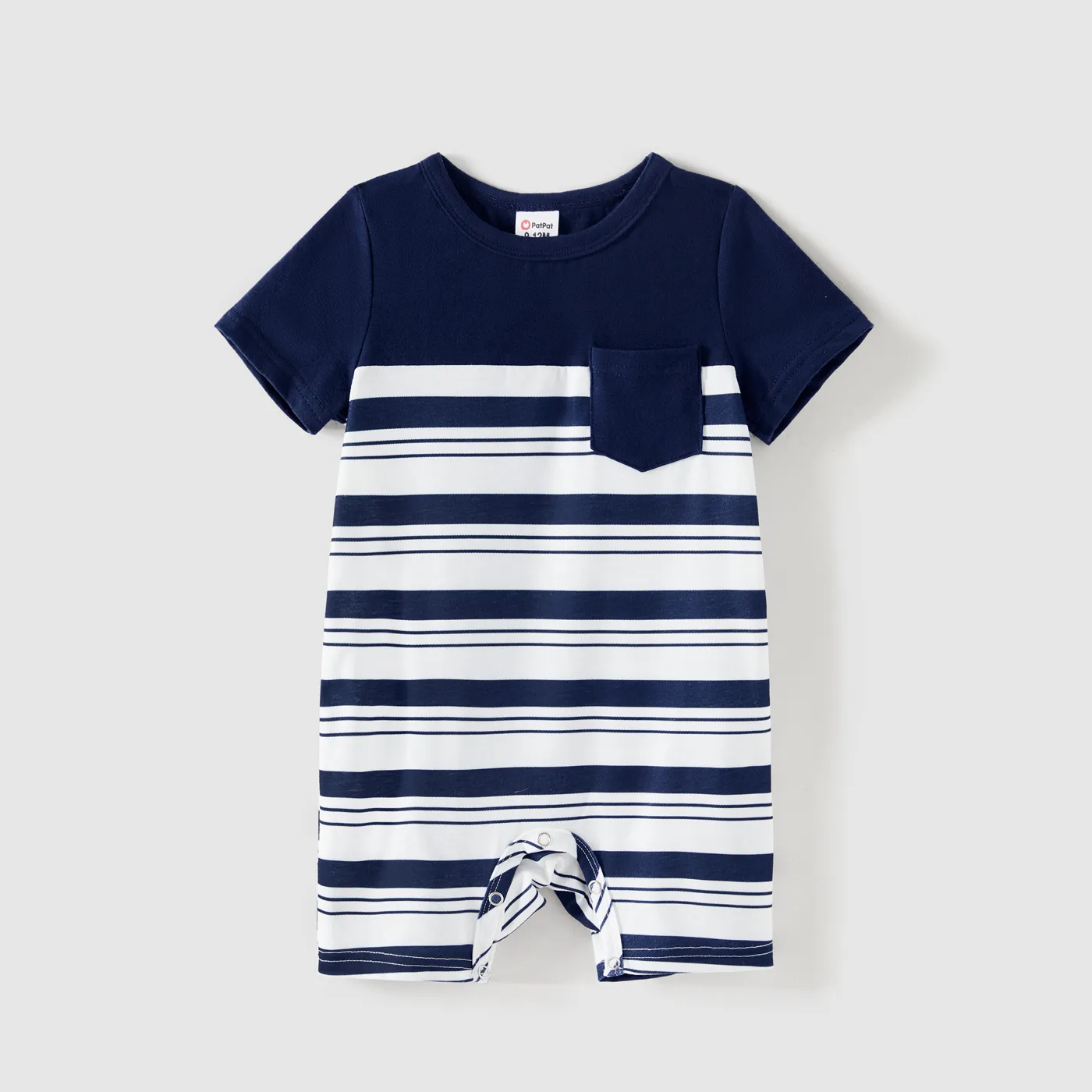 Family Matching Cotton Short-sleeve Spliced Chevron Pattern Dresses and Striped Polo Shirts Sets