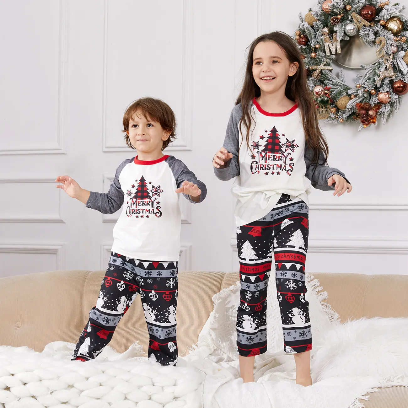 Natal Look de família Manga comprida Conjuntos de roupa para a família Pijamas (Flame Resistant) Cinzento big image 1
