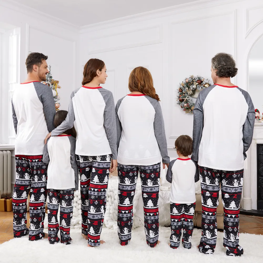 Christmas Tree Snowflake and Letters Print Grey Family Matching Long-sleeve Pajamas Sets (Flame Resistant) big image 16