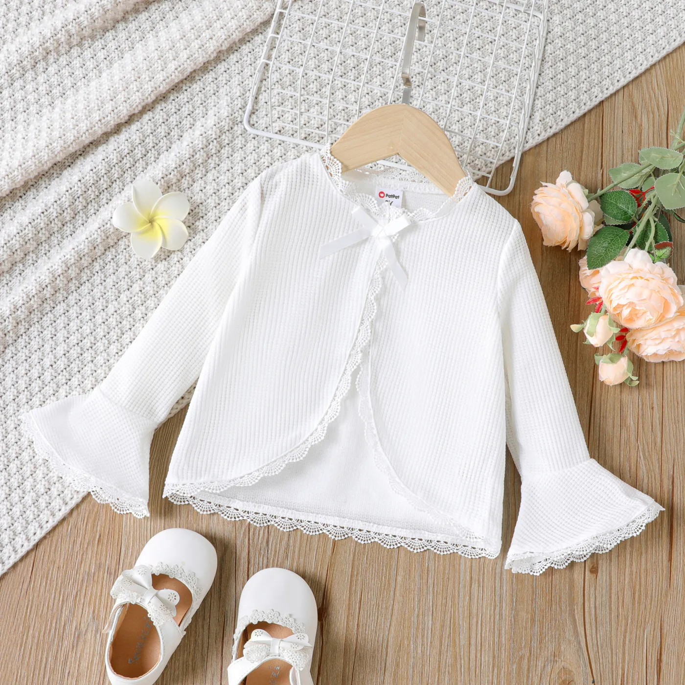 Criança Menina Renda Bonito Blusões e casacos Branco