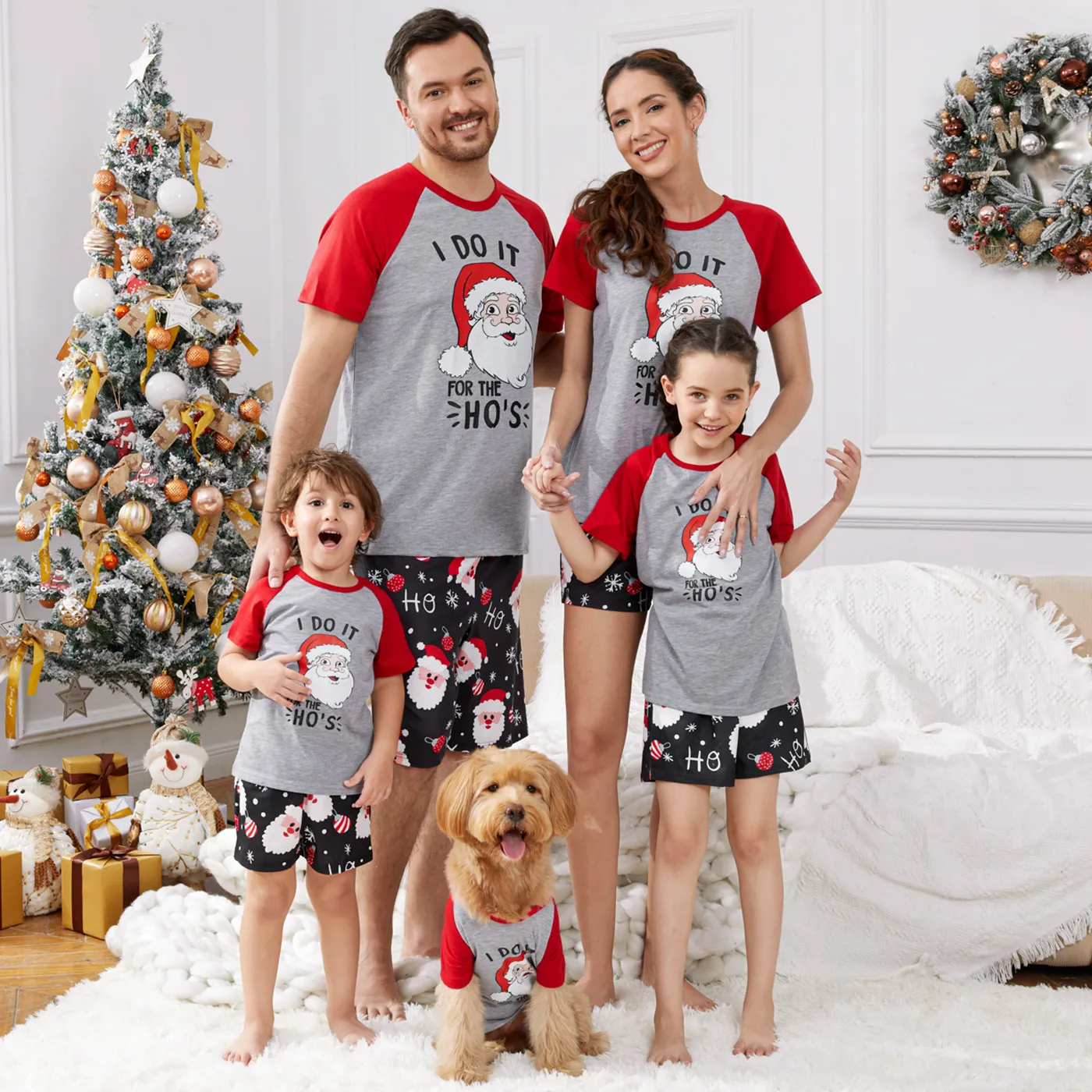 Christmas Santa And Letter Print Family Matching Short-sleeve Pajamas Sets (Flame Resistant)