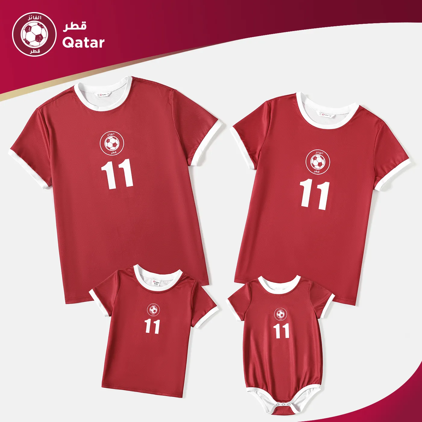 

Family Matching Short-sleeve Graphic Red Soccer T-shirts (Qatar)