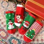 4-pairs Baby / Toddler Christmas Thermal Crew Socks Red image 4