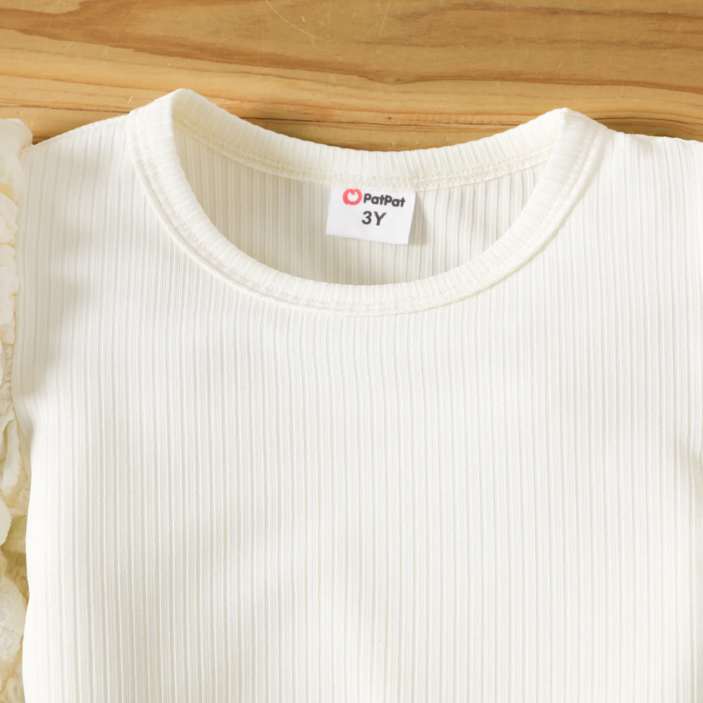 Toddler Girl Textured Ribbed Long Puff-sleeve Dress (Belt is not included) Apricot image 3