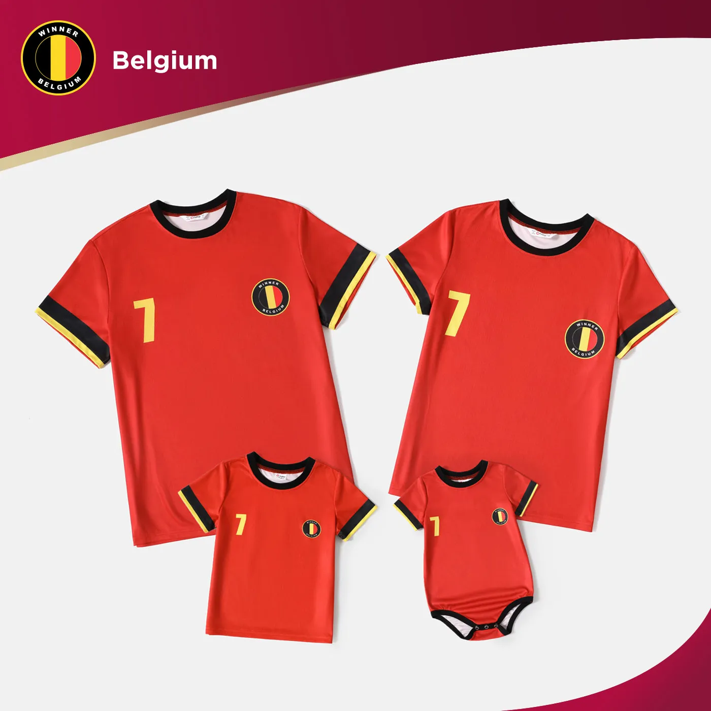 

Family Matching Red Short-sleeve Graphic Soccer T-shirts (Belgium)