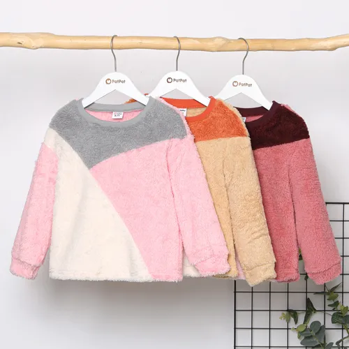 Kid Girl Sweet Colorblock Fleece Pullover Sweatshirt