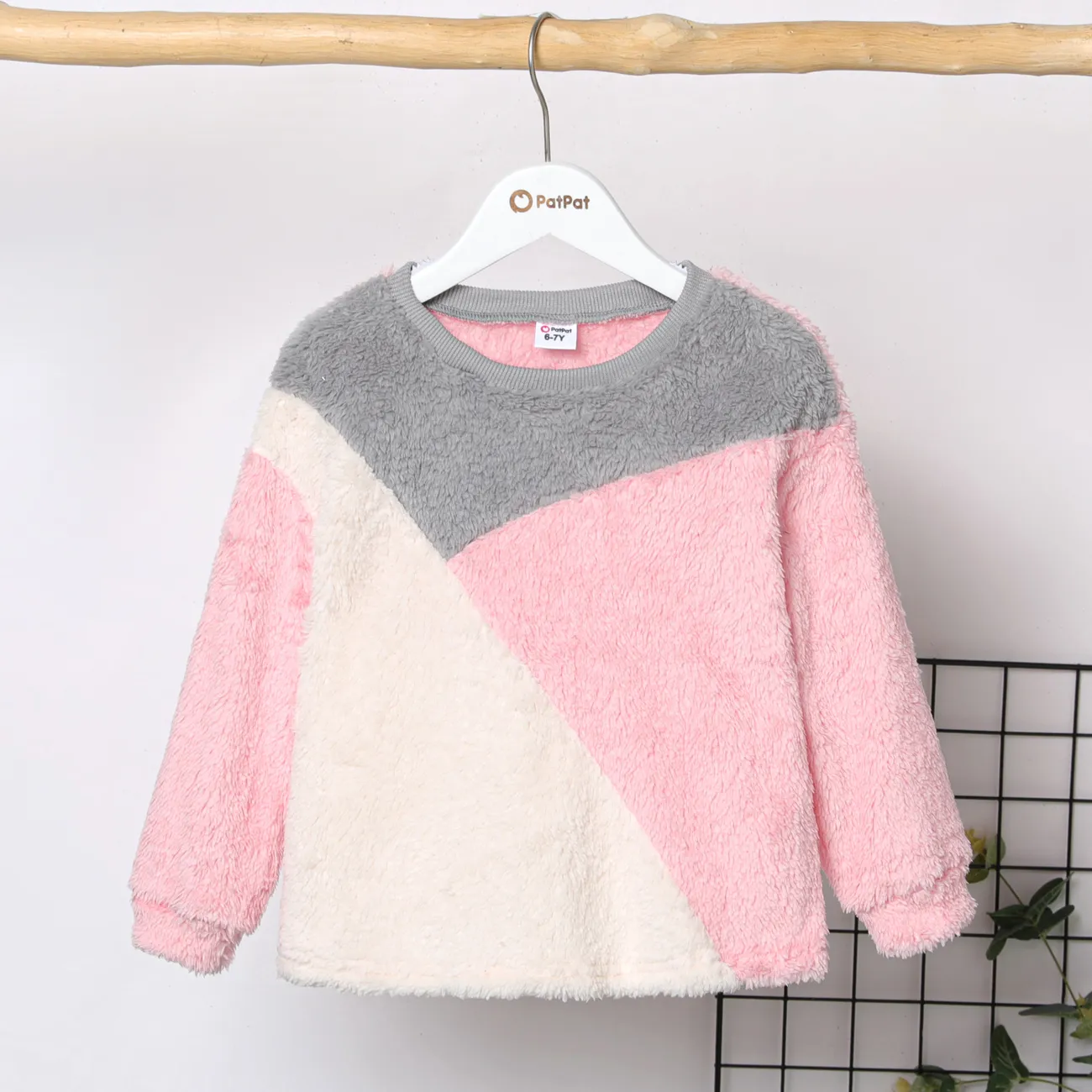 Kid Girl Sweet Colorblock Fleece Pullover Sweatshirt ColorBlock big image 1