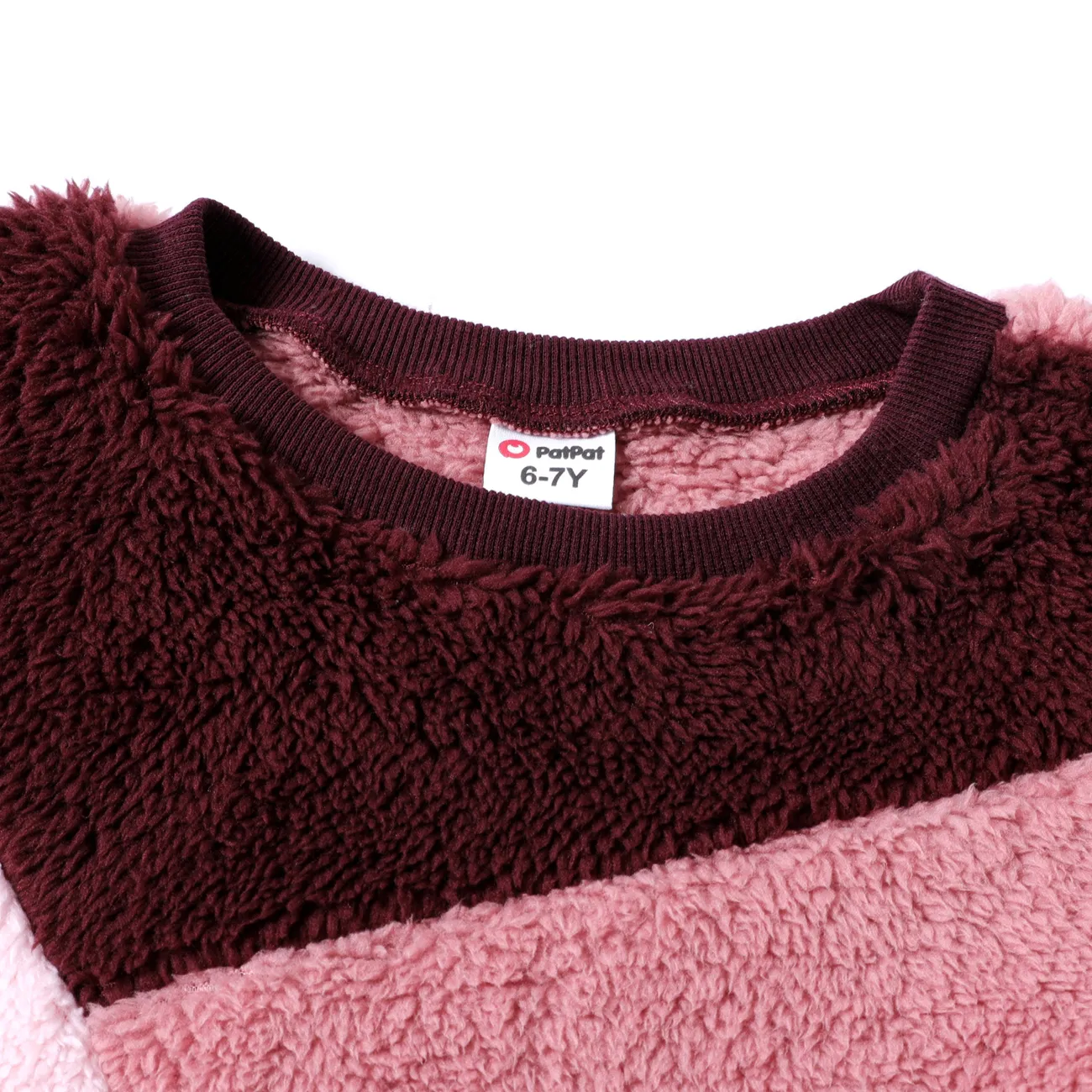 Kid Girl Sweet Colorblock Fleece Pullover Sweatshirt Red big image 1