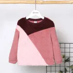 Kid Girl Sweet Colorblock Fleece Pullover Sweatshirt Red