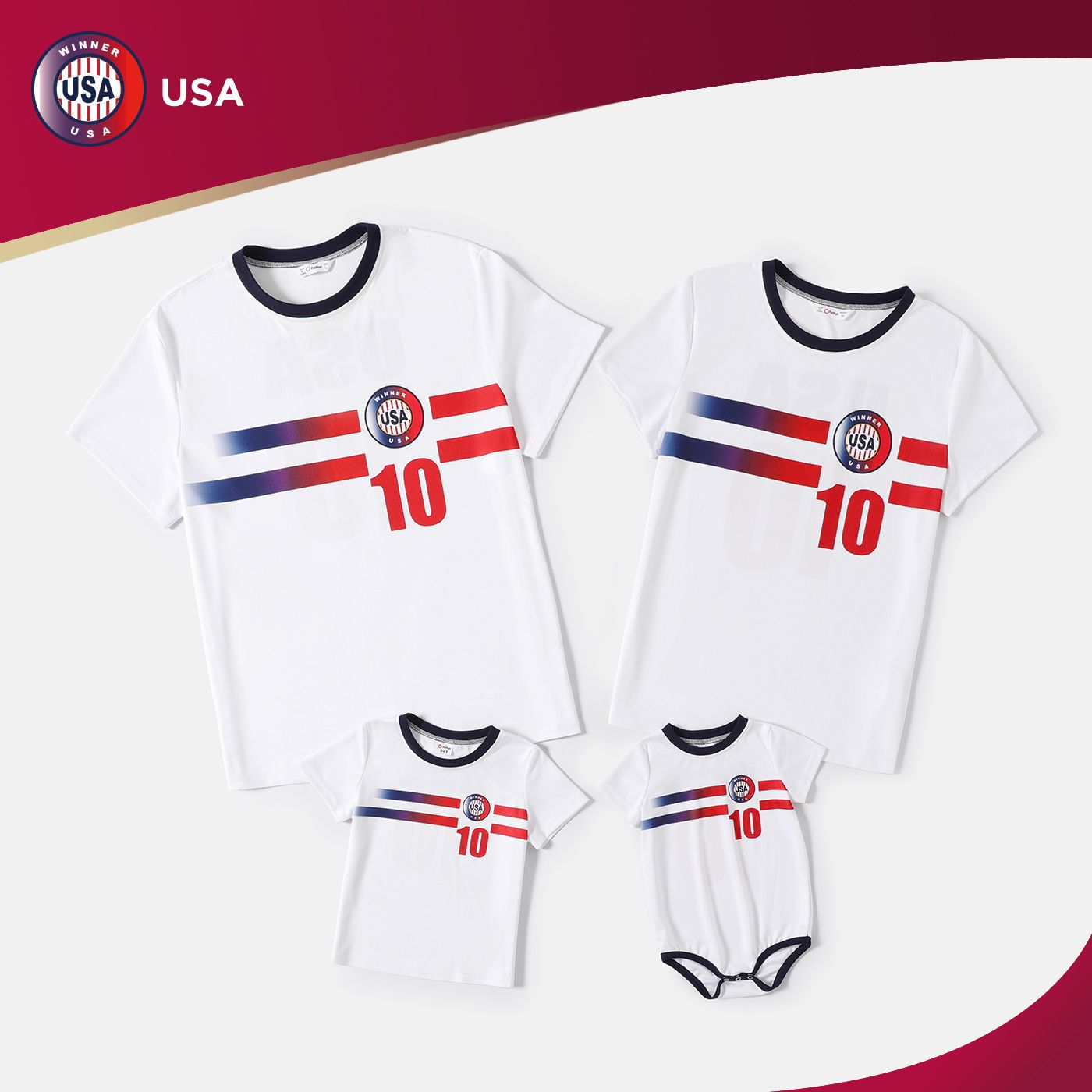 

Family Matching Short-sleeve Graphic White Soccer T-shirts (USA)
