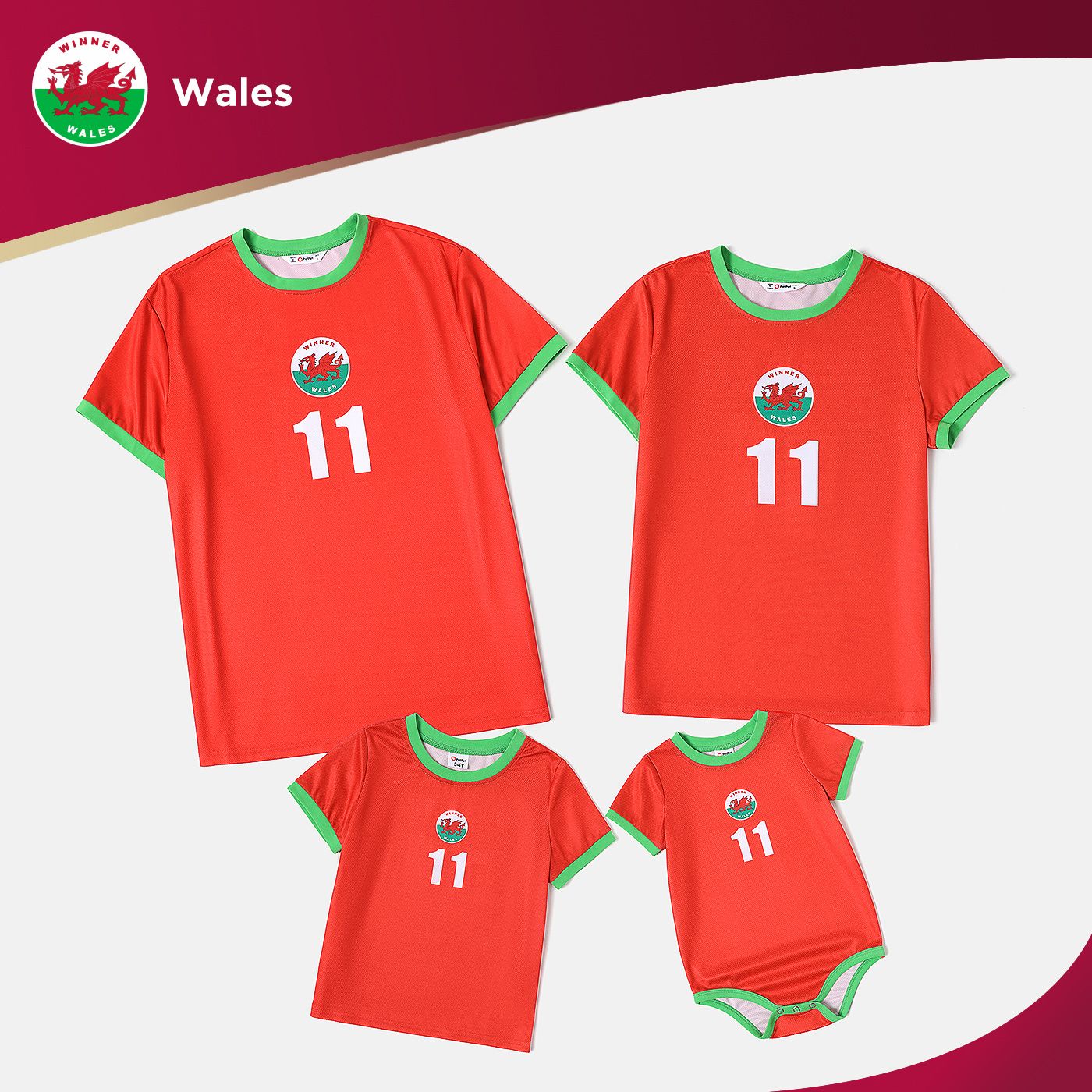 

Family Matching Red Short-sleeve Graphic Football T-shirts (Wales)