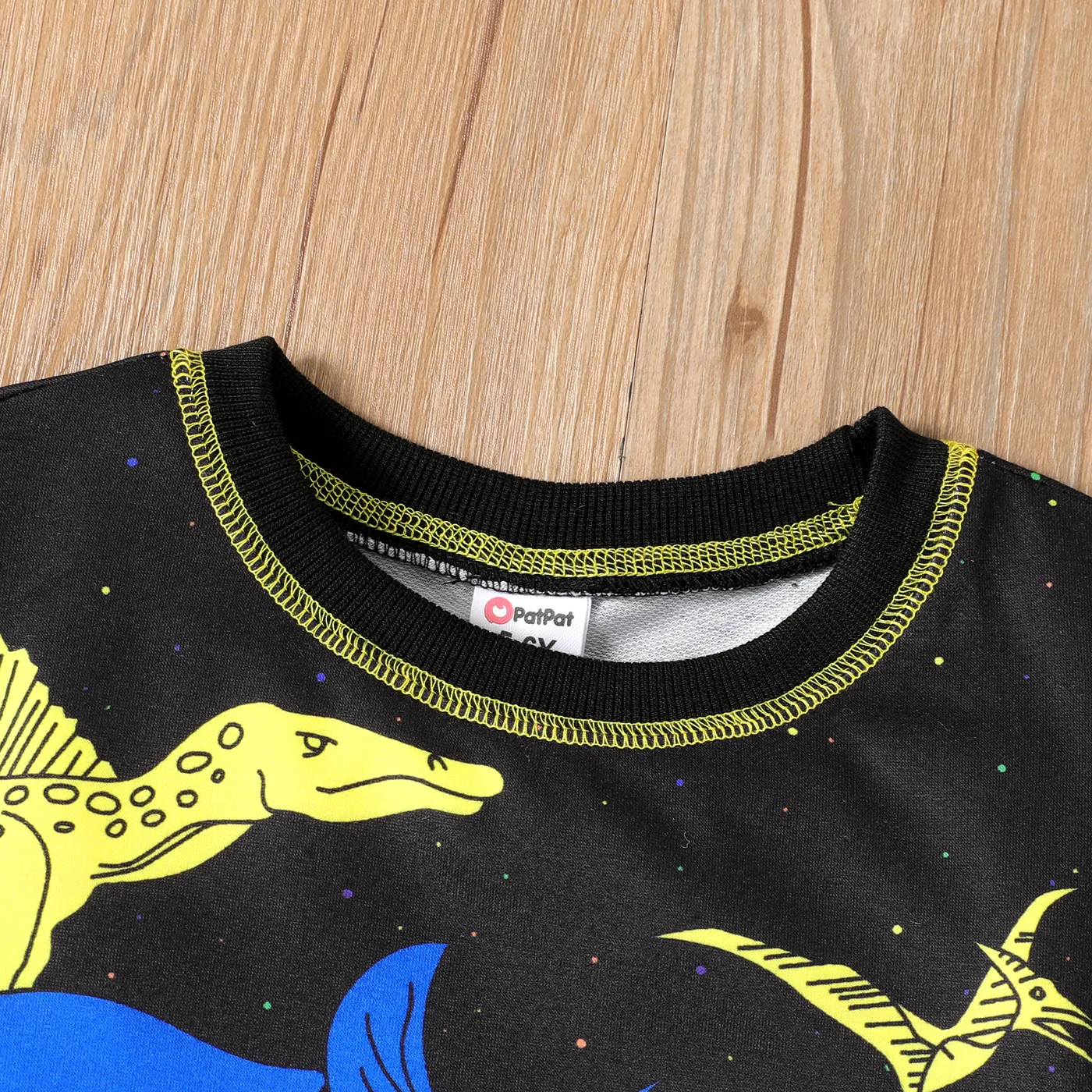 Kid Boy Colorful Dinosaur Print Pullover Sweatshirt Black image 3