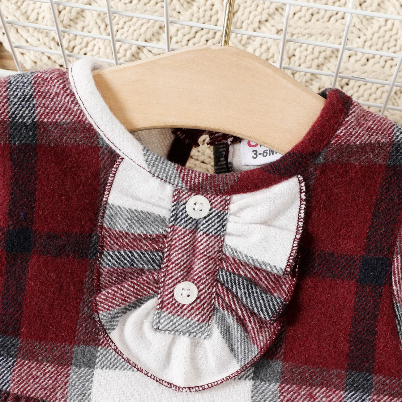 Baby Girl Red Plaid Flare-sleeve A-line Dress Red big image 1