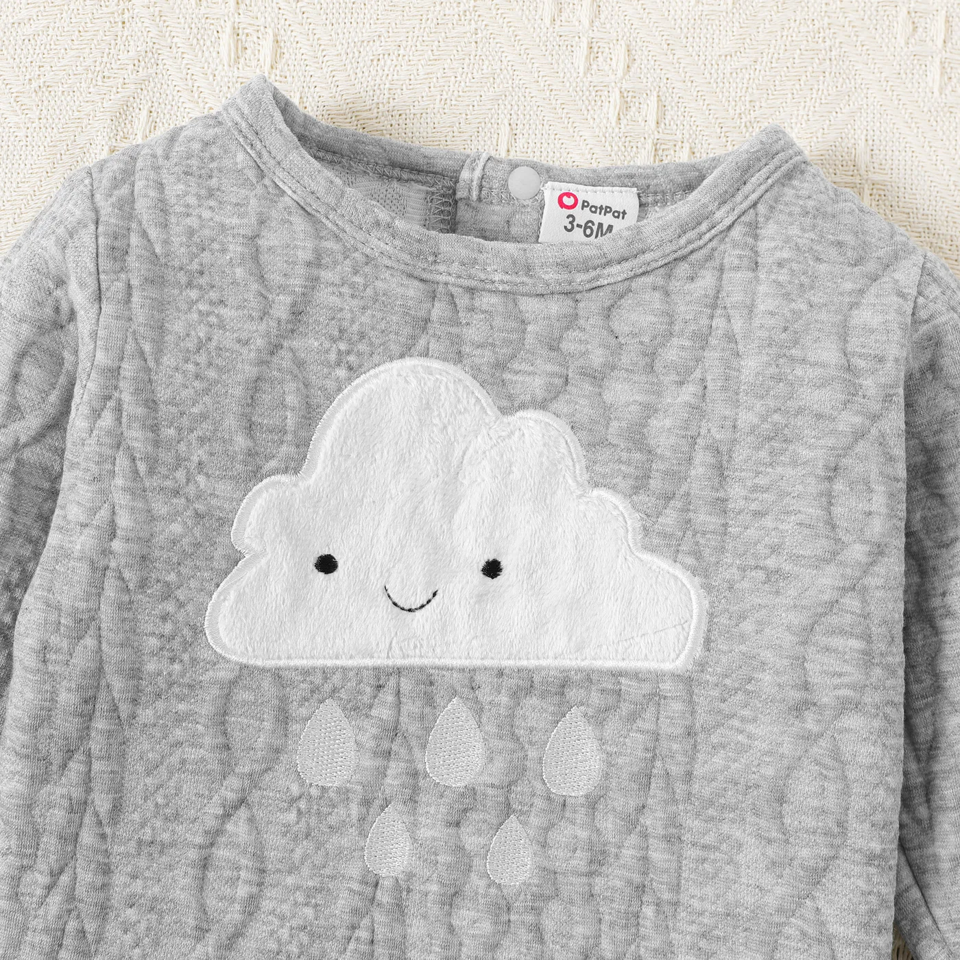 2pcs Baby Boy Cloud Embroidered Grey Imitation Knitting Long-sleeve Set Grey image 3
