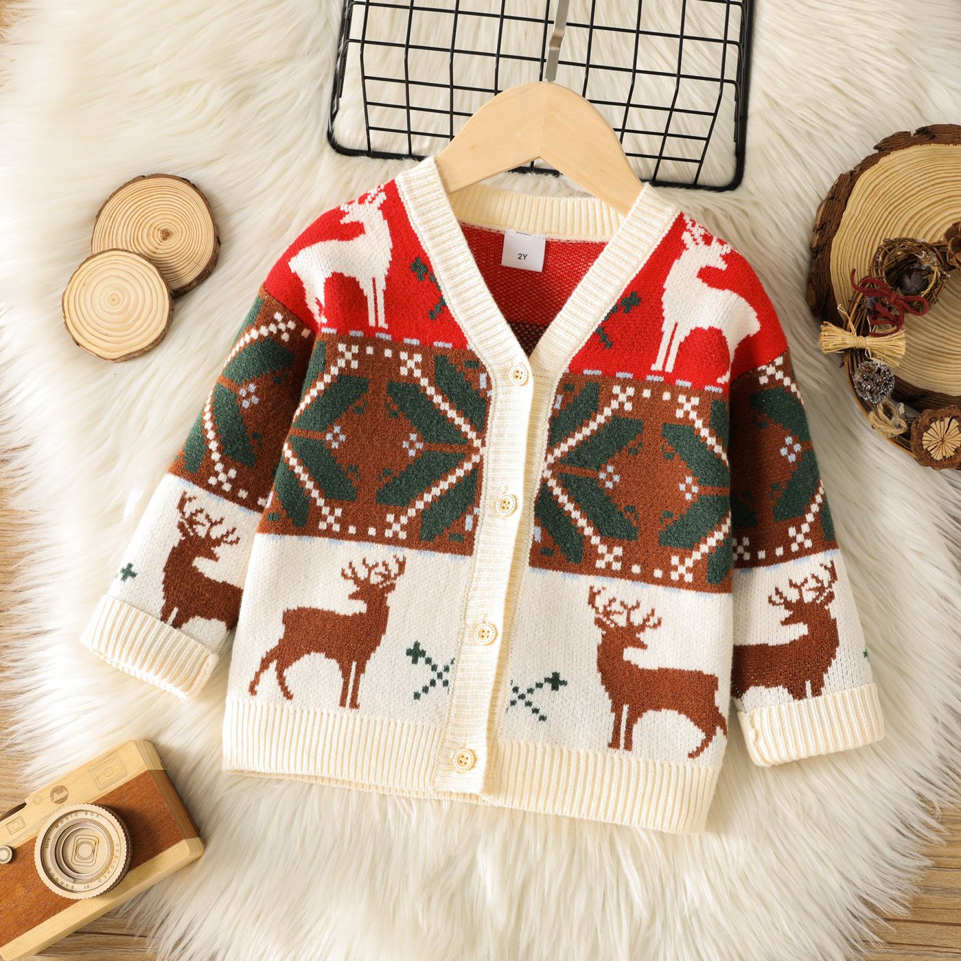 

Toddler Boy/Girl Playful Christmas Deer Pattern Knit Sweater