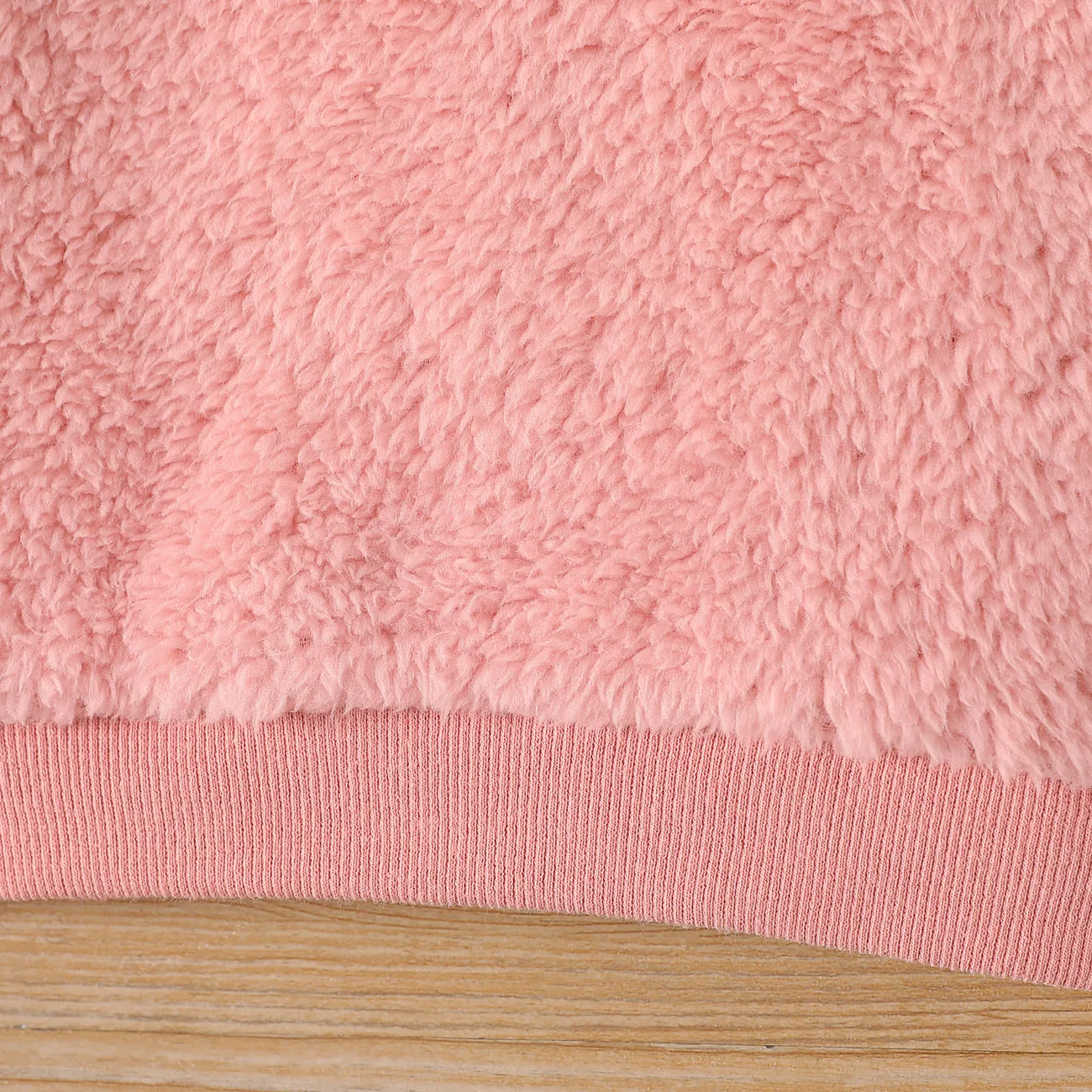 Baby Girl Cotton Long-sleeve Solid Fluffy Fleece Pullover incarnadinepink big image 1