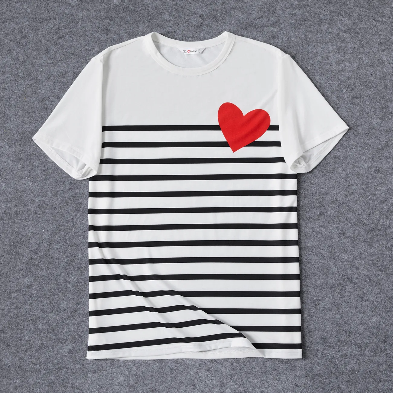 Family Matching Sets Allover Heart & Letter Print Twist Knot Body-con Dresses or Short-sleeve Striped T-shirts  White big image 1